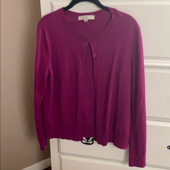 Magneta colored, button up cardigan. - Picture 1 of 4